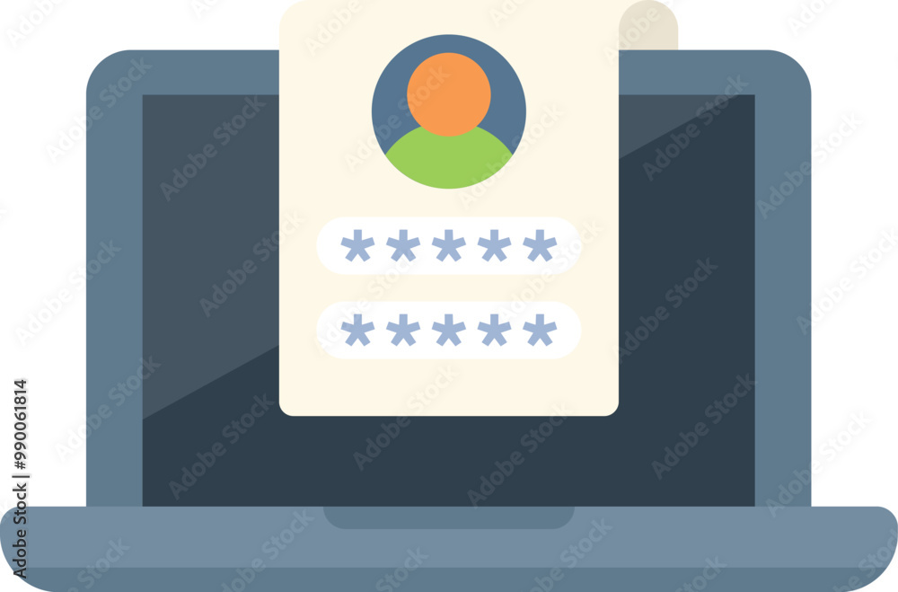 Poster illustration of a laptop displaying a user profile with password protection, representing the concep