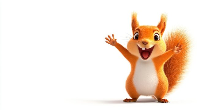 A happy cartoon squirrel with a joyful expression, welcoming you with open arms. This image represents happiness, friendship, and the joy of nature.