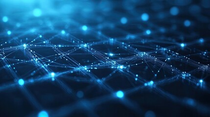 Obraz premium Digital network design with blue squares and plexus lines, representing advanced technology and connectivity.