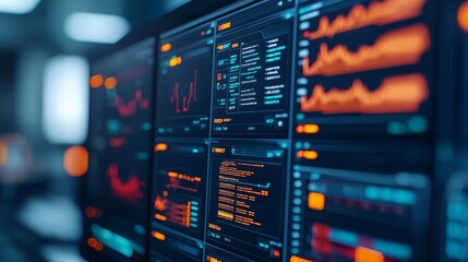 Obraz premium Advanced Technology Smart Home Interface with Multiple Data Screens and Real-Time Analytics