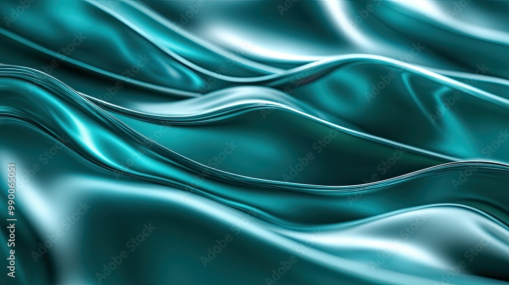 Poster dynamic 3d teal waves flowing across the background, creating an energetic and fluid abstract design