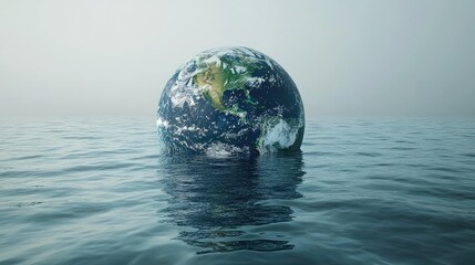 Earth half-covered in water, representing the growing threat of sea level rise and global warming