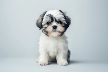Black-and-White Shih Tzu Puppy
A small black-and-white Shih Tzu puppy sitting with a calm demeanor
