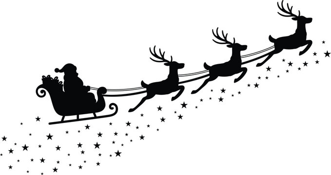 Silhouette santa clause and reindeer sleigh for christmas decoration clip art - Powered by Adobe