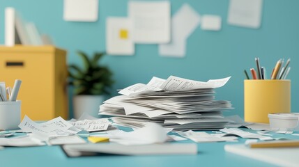 Financial Crisis Unleashed: Overdue Payment Chaos - 3D Illustration of Scattered Documents