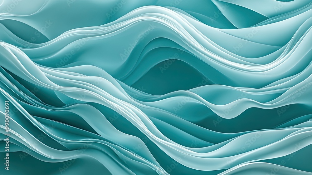 Poster fluid 3d teal waves creating a seamless, flowing background design, perfect for posters and graphics