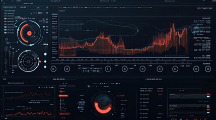 Fototapeta premium Forex trading platform graph with various indicators, showing a dramatic market shift in real-time data analysis.