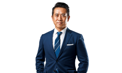 Portrait of a smiling senior businessman in suit, professional headshot, isolated on transparent background