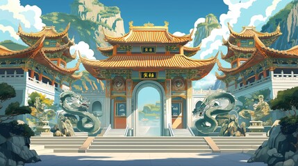 Fototapeta premium anime background of the ancient nice temple