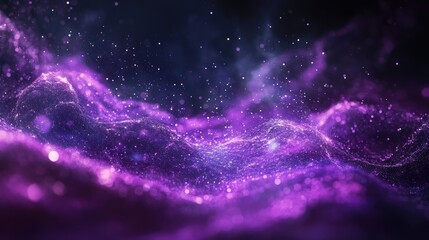 Obraz premium Futuristic purple space particles forming in a neon glow, creating a dynamic abstract background.