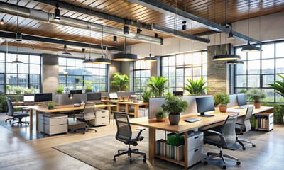 modern open-plan office space interior Ai Generator