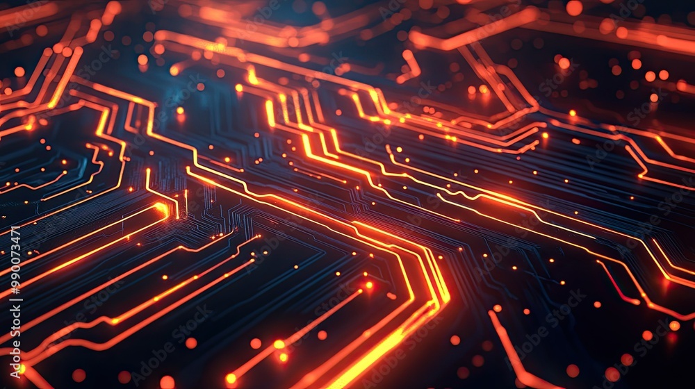 Aufkleber glowing circuit board graphic with abstract lines, creating a futuristic digital design.