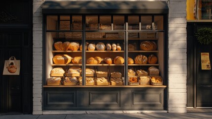 Bakery Window Display with Golden Bread