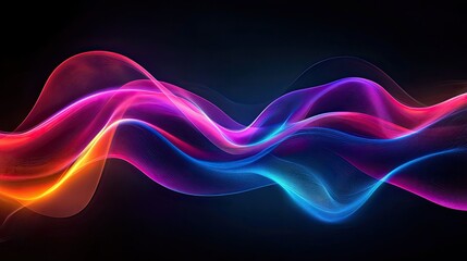 Glowing neon waves in vibrant colors undulating across a sleek, dark backdrop, creating a modern abstract look.