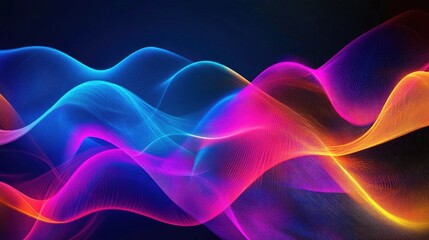 Obraz premium Glowing neon waves in vibrant colors undulating across a sleek, dark backdrop, creating a modern abstract look.