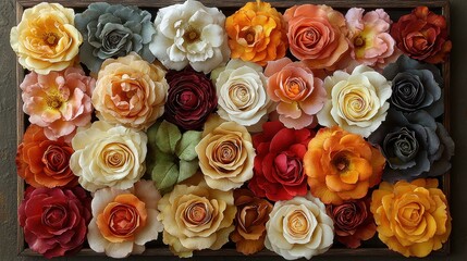 Colorful Rose Bouquet in Wooden Frame