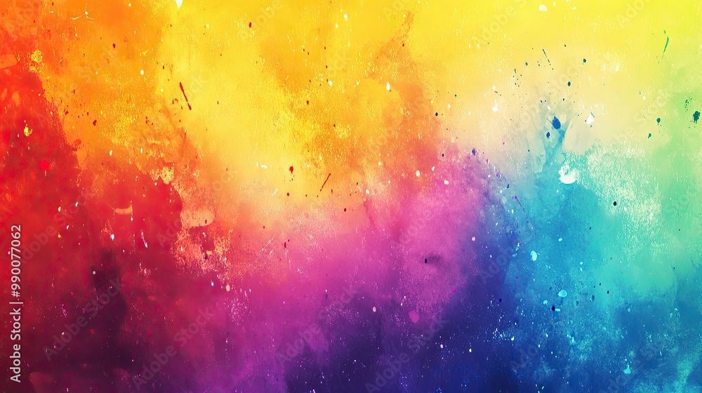 Aufkleber high digital abstract background with vivid rainbow paint splatter over a smooth gradient, creating 