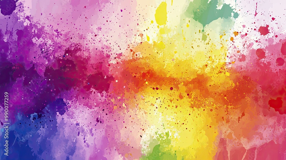 Poster high-resolution rainbow paint splatter abstract design, with smooth gradients forming a visually str