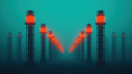 Futuristic Industrial Landscape with Neon Lights