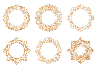 Set of decorative frames Elegant vector element for design in Eastern style, place for text. Floral golden and white borders. Lace illustration for invitations and greeting cards