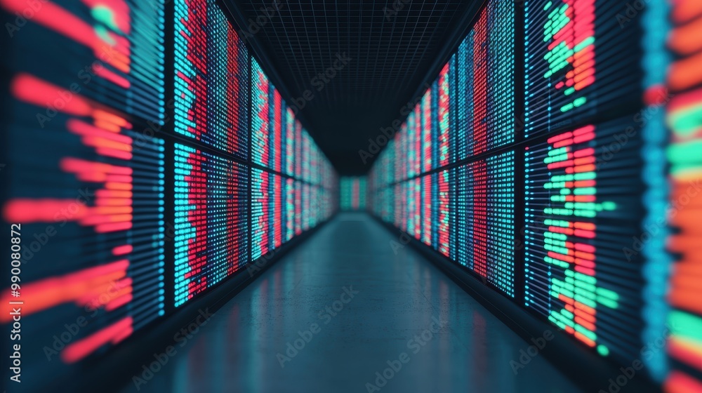 Poster digital data flow in high-tech server room