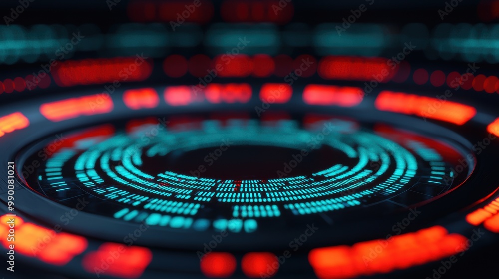 Poster futuristic interface with neon elements and circles