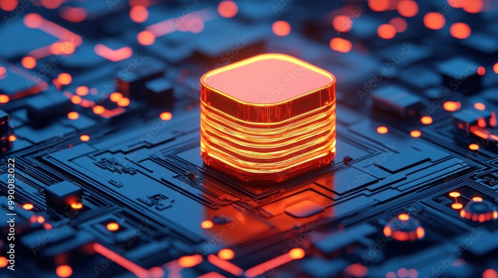 Poster glowing processor on circuit board background