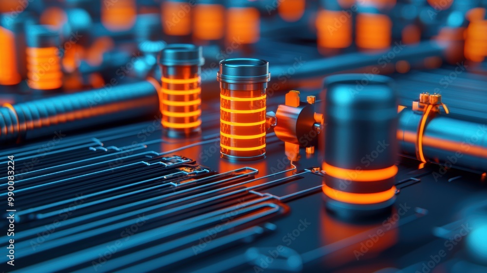 Poster futuristic technology with neon elements and circuitry