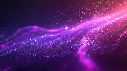 Fototapeta premium Neon purple space with glowing particles forming a futuristic abstract graphic background.
