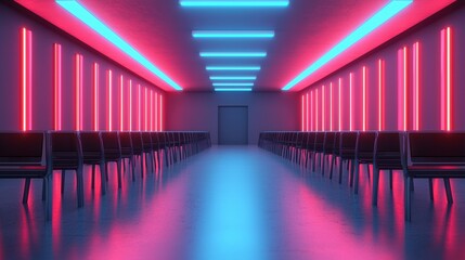 Fototapeta premium Futuristic Neon Lighted Waiting Room Interior