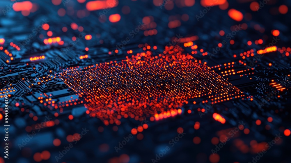 Poster abstract circuit board with glowing red elements