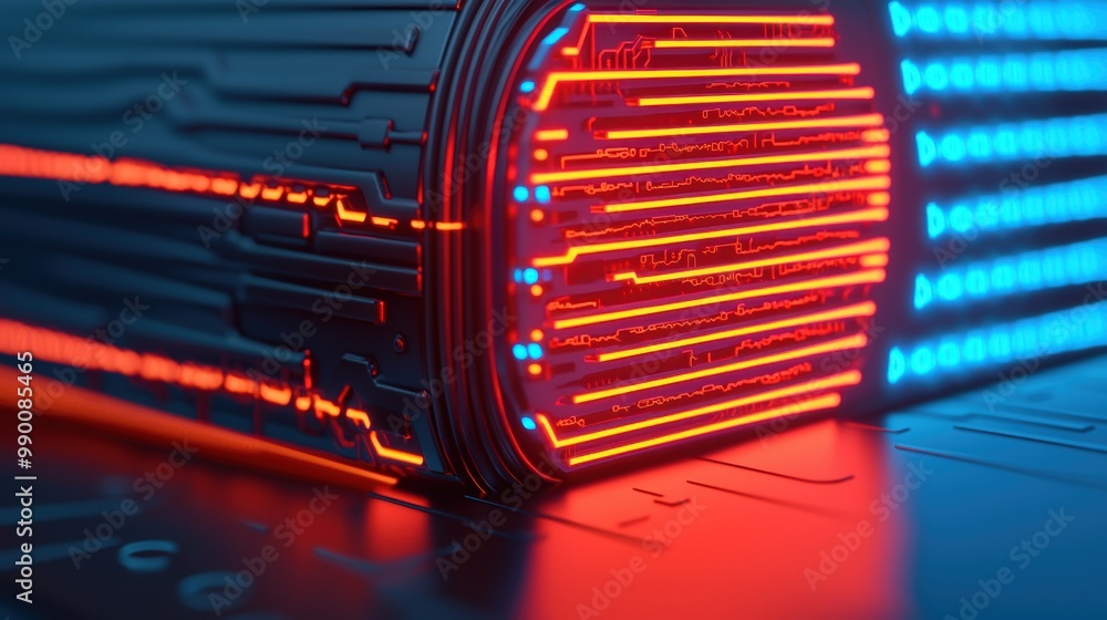 Poster abstract digital circuit design with glowing lines