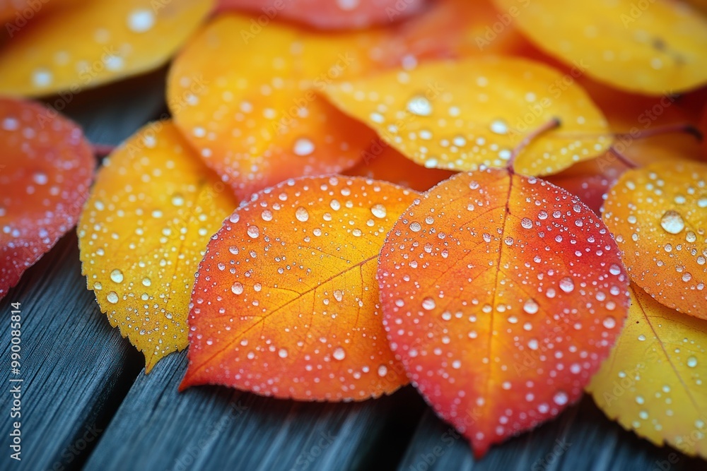 Canvas Prints Autumn Leaves with Dew Drops