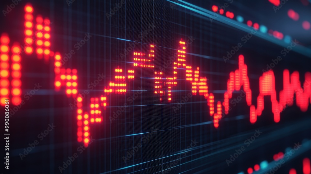 Poster digital stock market data visualization in red