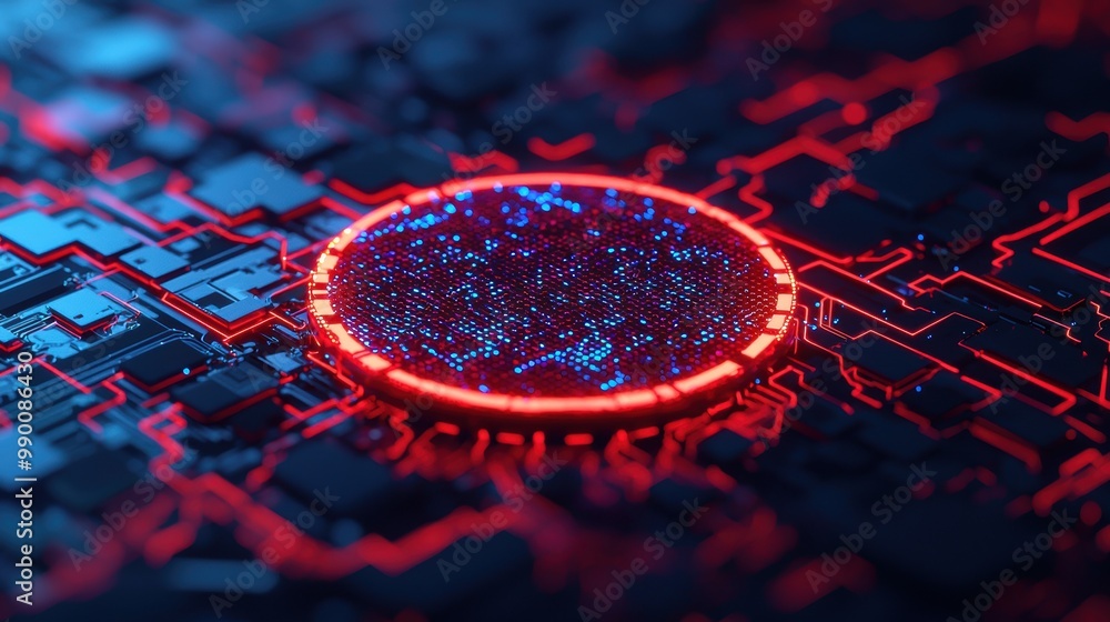 Poster futuristic circuit design with neon elements
