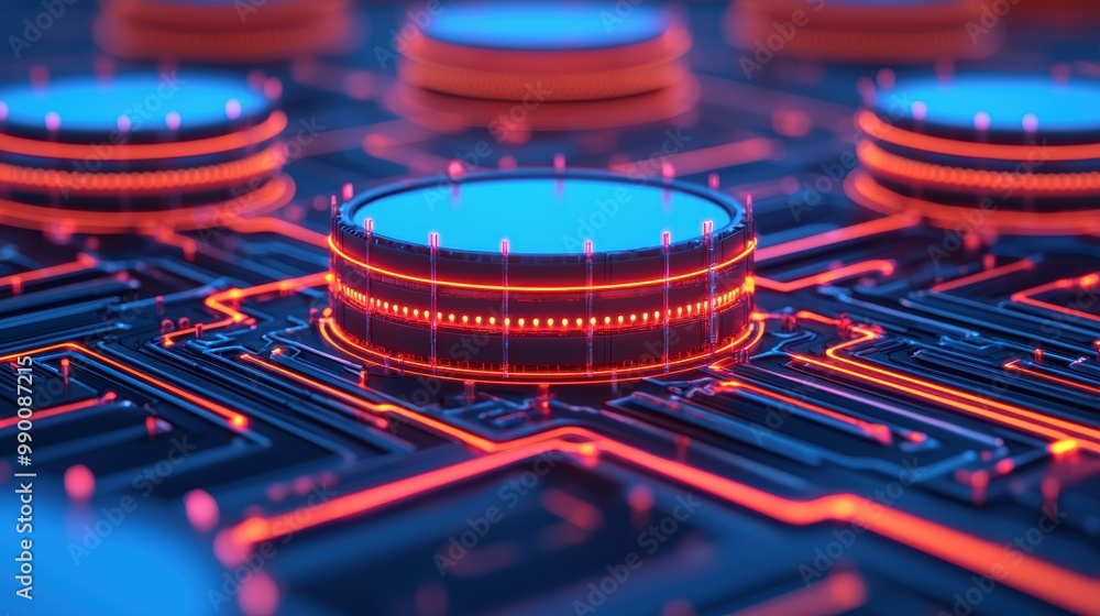 Poster abstract technology circuit with glowing elements