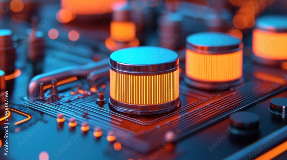 Poster futuristic circuit board with glowing components