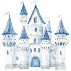 Fototapeta premium beautiful farytale castle - nursery watercolor drawing on white background