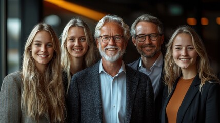 Fototapeta premium A group of diverse professionals smiling together at a casual gathering in a modern workspace during the afternoon