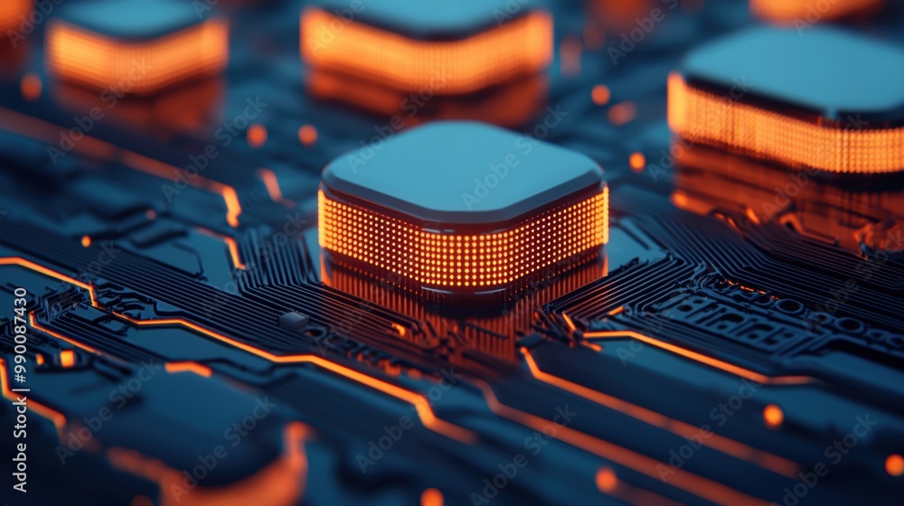Aufkleber microchip with glowing elements on circuit board