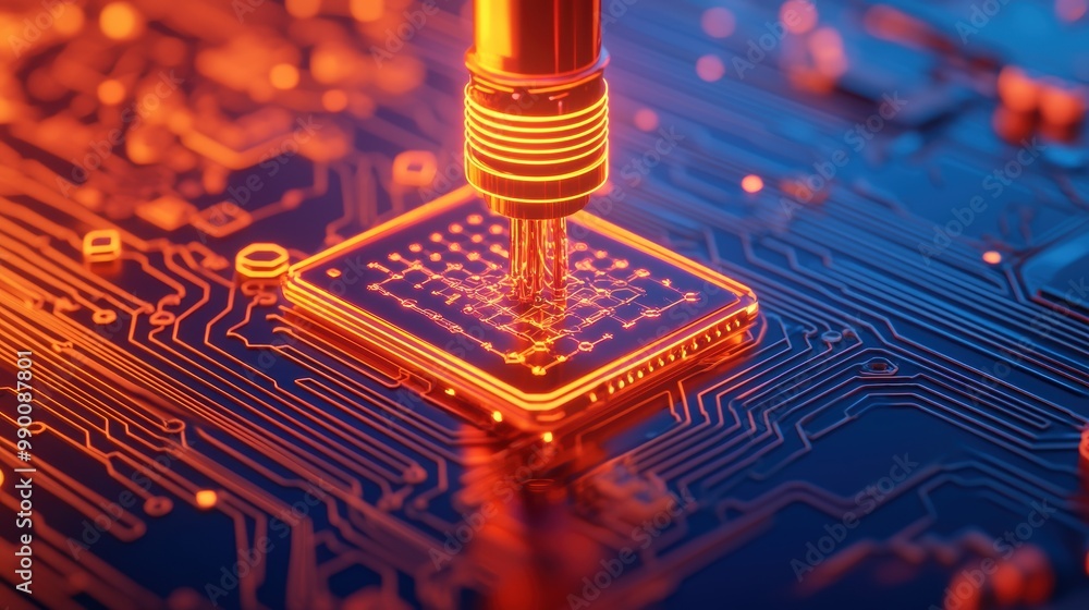 Poster high-tech circuit board with glowing elements