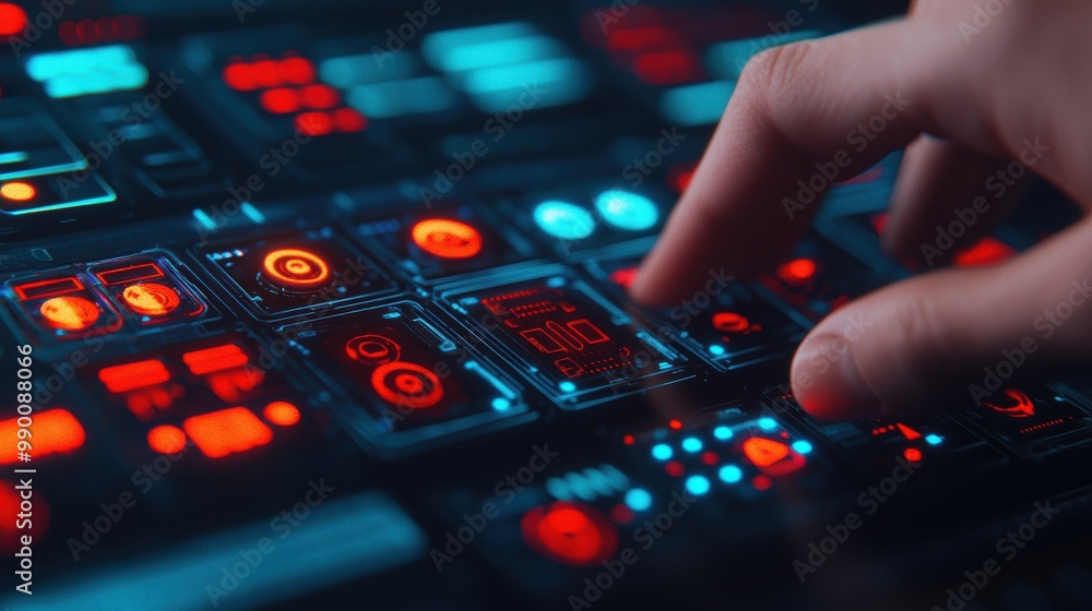 Poster futuristic control panel with glowing interface