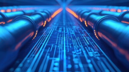 Futuristic Technology Pipeline in Blue Glow
