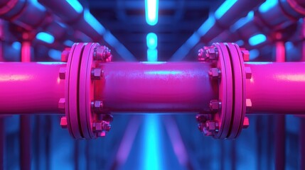Fototapeta premium Vibrant Industrial Pipe with Neon Lighting Effects