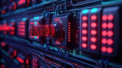 Fototapeta premium Futuristic Technology Control Panel with Neon Lights