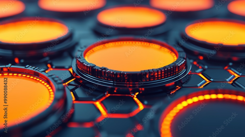 Poster futuristic circular patterns with glowing details