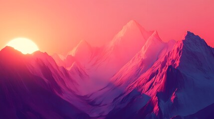 Pink and Purple Mountain Range at Sunset