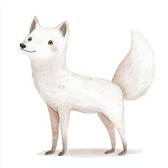 cute littel white arctic fox - nursery watercolor drawing on white background
