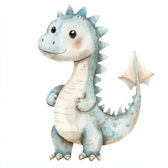 Naklejka premium cute little blue dragon - nursery watercolor drawing on white background
