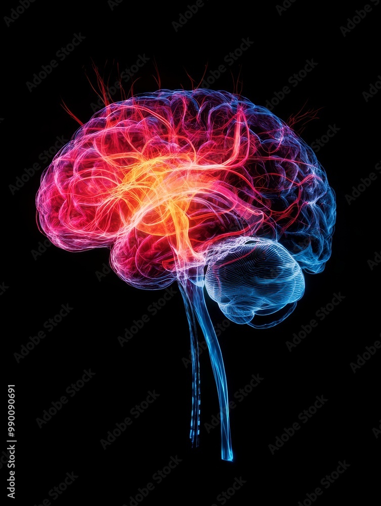 Aufkleber a striking image depicting the human brain with highlighted regions, symbolizing neural activity, th